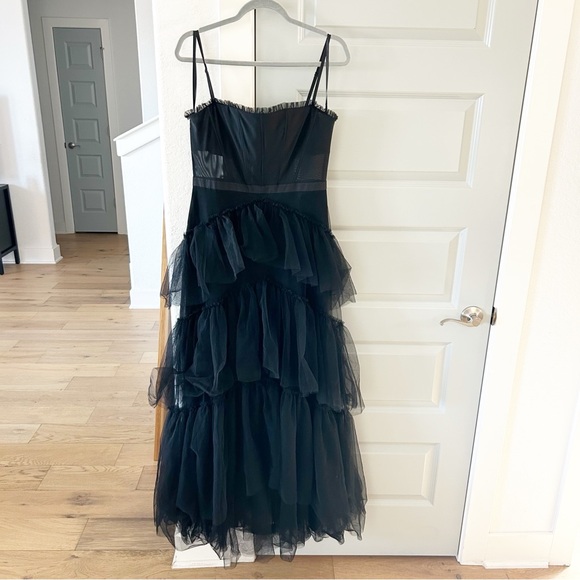 New Betsy & Adam Jasmine Tiered Tulle Corset Gown Black - Picture 5 of 7